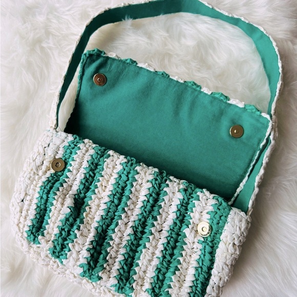 NWOT Anthropologie Stripe Raffia Shoulder Bag - Picture 4 of 9